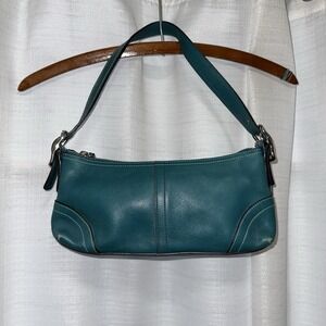 Vintage Coach Leather Shoulder Bag Purse Turquoise Blue Green‎ 8A64